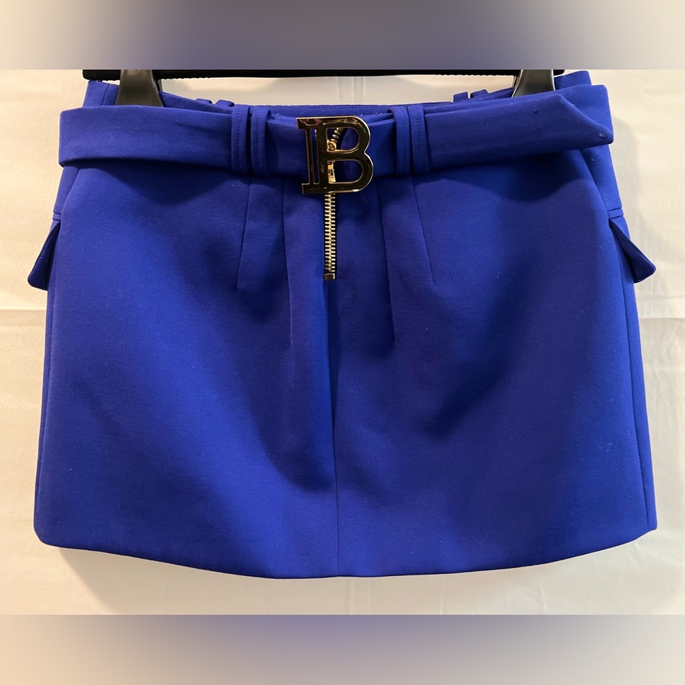 BALMAIN WRAP-EFFECT WOOL MINI SKIRT IN BRIGHT BLUE Holiday’s Specials!!!
